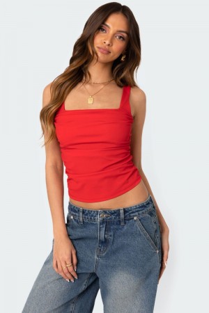 Edikted Rio Ruched Square Neck Tank Top Purple | USA EY003810B9