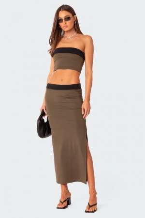 Edikted Rissa Reversible Low Rise Slitted Maxi Skirts Black And Olive | USA UO611111W0