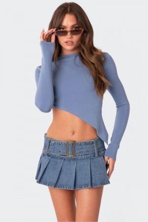 Edikted Riza Asymmetric Crop Tops Blue | USA OV777147P0