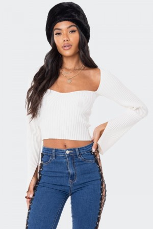 Edikted Robbie Sweetheart Knitted Knitted Tops Cream | USA UP678197M8