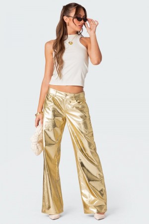 Edikted Rochelle Low Rise Metallic Jeans Gold | USA VU025242X1
