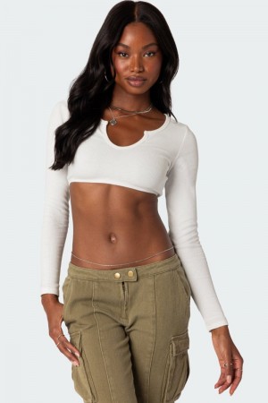 Edikted Romance Ribbed Crop Long Sleeve Tops Black | USA TA313981V4