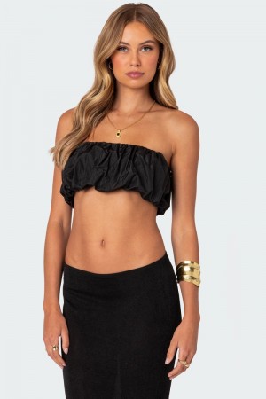Edikted Romi Nylon Bubble Bandeau Strapless Tops Black | USA MY451015P8