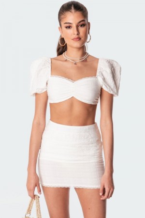 Edikted Romy Linen Look Crop Tops White | USA ZT892079B6