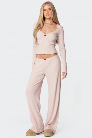 Edikted Roselle Ribbed Pants Light Pink | USA WK845474A6