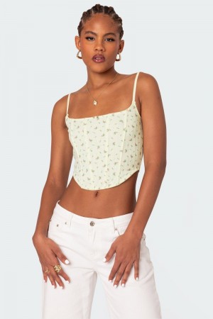 Edikted Rosey Printed Pointelle Corset Yellow | USA WH563286Z7