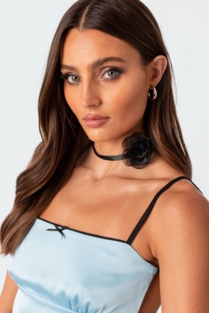 Edikted Rosy Flower Choker Necklaces Black | USA QT591119U7
