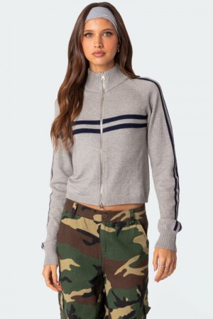Edikted Roxanne Zip Up Knit Cardigan Long Sleeve Tops Gray Melange | USA EF670827T3
