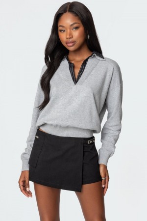 Edikted Rue Double Collared Sweater Gray | USA WB682958F1