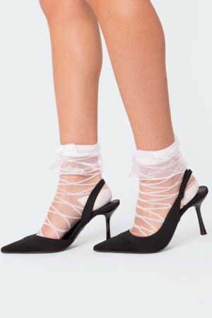 Edikted Ruffle Sheer Mesh Socks White | USA JM191329R6