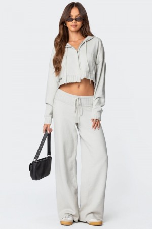 Edikted Russell Straight Leg Knit Pants Light Gray | USA OW429452Q2
