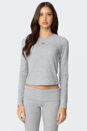 Edikted Sab Waffle Knit Long Sleeve Tops Gray Melange | USA AX440344K5