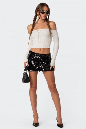 Edikted Sabina Low-Rise Sequin Mini Skirts Black | USA UC924092X8