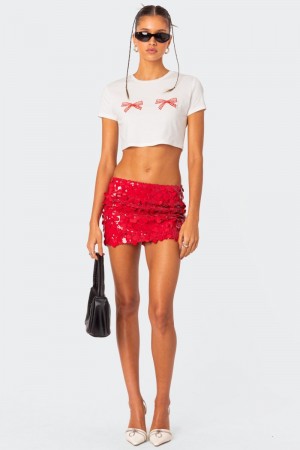 Edikted Sabina Low-Rise Sequin Mini Skirts Black | USA KN781298N1