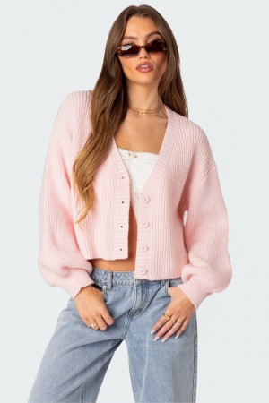 Edikted Sabrina Chunky Knit Cropped Cardigan Brown | USA KD004660S5