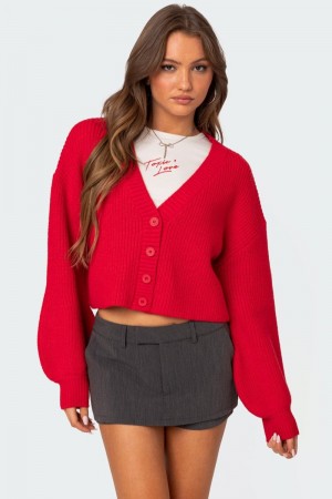 Edikted Sabrina Chunky Knit Cropped Cardigan Brown | USA TC622132C8