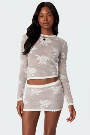 Edikted Saga Embroidered Sheer Knitted Tops White | USA AR703710P1