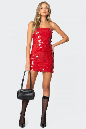 Edikted Samba Sequin Strapless Mini Dress Black | USA PD577187U0