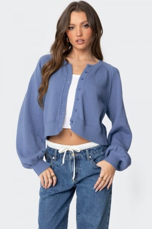 Edikted Sammi Puff Sleeve Knit Cardigan Blue | USA SW602050D7