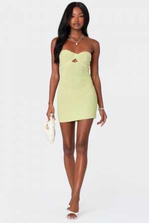 Edikted Sammie Twist Front Knit Mini Dress Green | USA RM649064M2