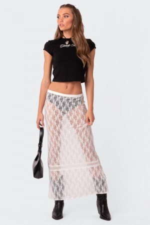 Edikted Sandra Sheer Lace Maxi Skirts White | USA ZR619391L6