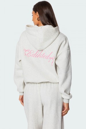 Edikted Sasha Bow Detail Hoodie Gray Melange | USA IH076657K2