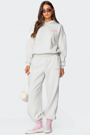 Edikted Sasha Bow Detail Sweatpants Gray Melange | USA OX439733G0