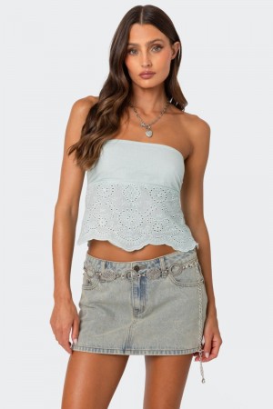 Edikted Scalloped Eyelet Tube Strapless Tops Mint | USA OC565746K5