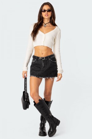 Edikted Scarlett Washed Denim Mini Skirts Black Washed | USA HG644944P0