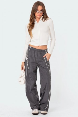 Edikted Scarlot Ribbon Track Pants Dark Gray | USA FE810331M3