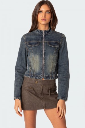 Edikted Scorpio Washed Denim Jackets Blue | USA XN393199Y0