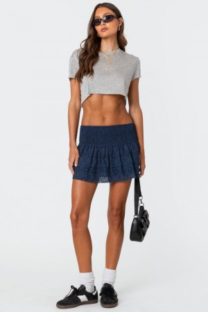 Edikted Scrunchy Ruffled Eyelet Mini Skirts Dark Blue | USA GN318331F5