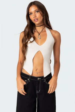 Edikted Sculpt Knitted Split Front Knitted Tops Black | USA DS228932M3