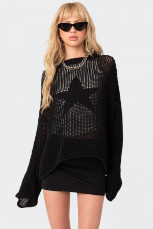 Edikted Seeing Stars Oversized Sweater Long Sleeve Tops Black | USA HJ314041F4