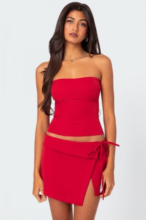 Edikted Selena Lace Up Corset Strapless Tops Black | USA WZ738133P7