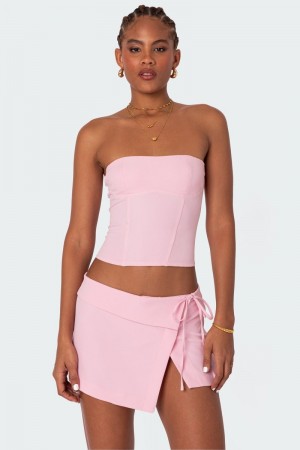 Edikted Selena Lace Up Corset Strapless Tops Black | USA EW563326Q9