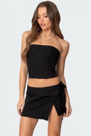 Edikted Selena Lace Up Corset Strapless Tops Black | USA JI805360T0