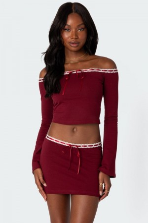 Edikted Seline Ribbon Trim Crop Tops Black | USA YX851145V6