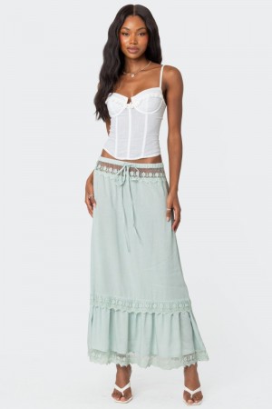 Edikted Semi Sheer Lacey Maxi Skirts Sage | USA WI674777W1