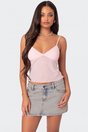 Edikted Serafina Sheer Mesh Tank Top Light Blue | USA FD949674N8