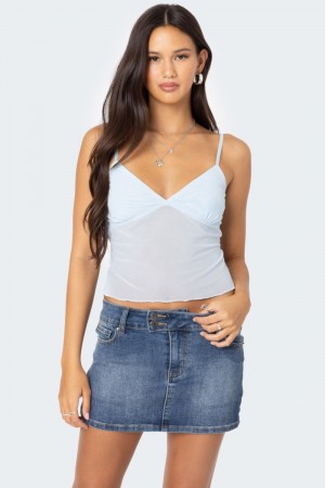Edikted Serafina Sheer Mesh Tank Top Light Blue | USA TR696839I0