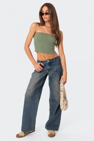 Edikted Serena Low Rise Carpenter Jeans Blue | USA UK407250J6