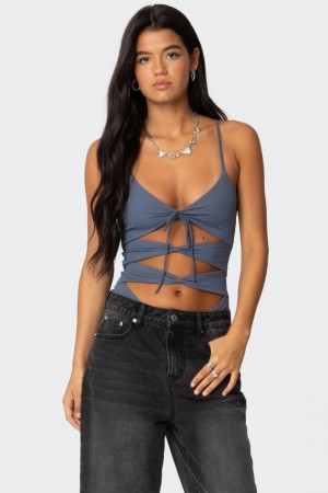 Edikted Serene Cut Out Bodysuit Navy | USA KU364906I8