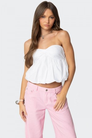 Edikted Serina Strapless Bubble Strapless Tops Blue | USA RI080988P0