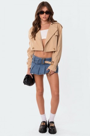 Edikted Shadow Cropped Trench Jackets Beige | USA XU155535N6