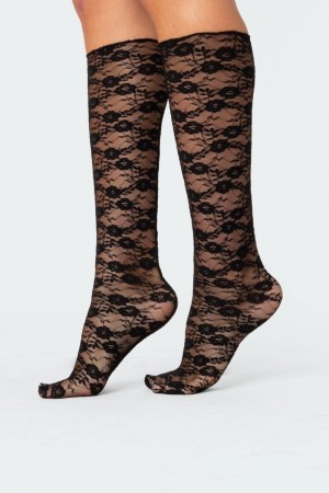 Edikted Sheer Lace Socks Black | USA SO135143H5