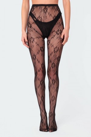 Edikted Sheer Lace Tights Socks Black | USA GD807980X7