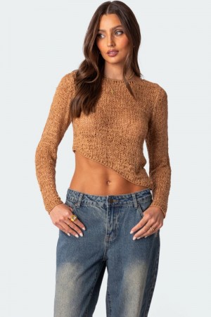 Edikted Sheer Loose Asymmetric Knitted Tops Black | USA IN434603E5