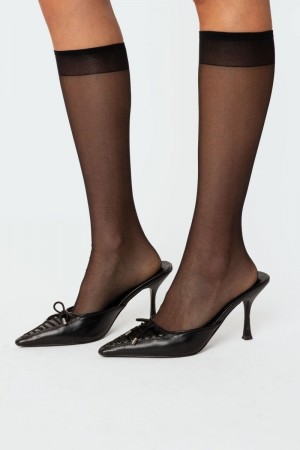 Edikted Sheer Mesh Knee High Socks Black | USA OY923822C5
