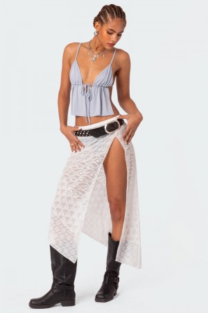 Edikted Sheer Patchwork Lace Maxi Skirts White | USA TN056465Z5